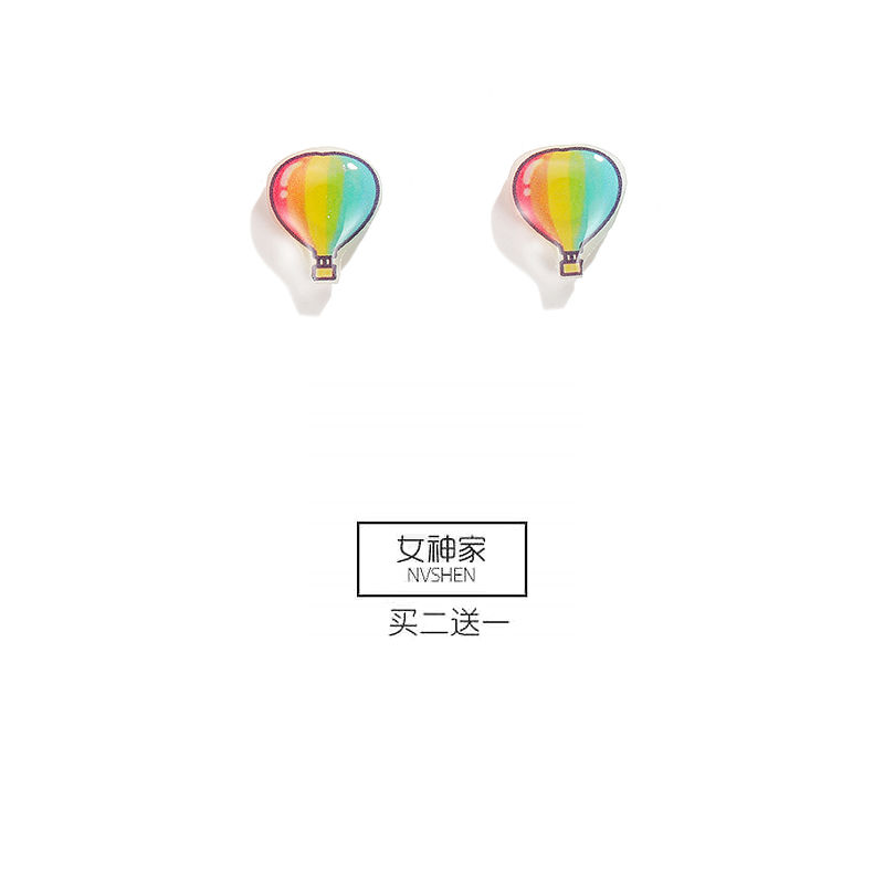 Hot air balloon magnet ear studs, plastic ear clips, 925 pins, plastic pins