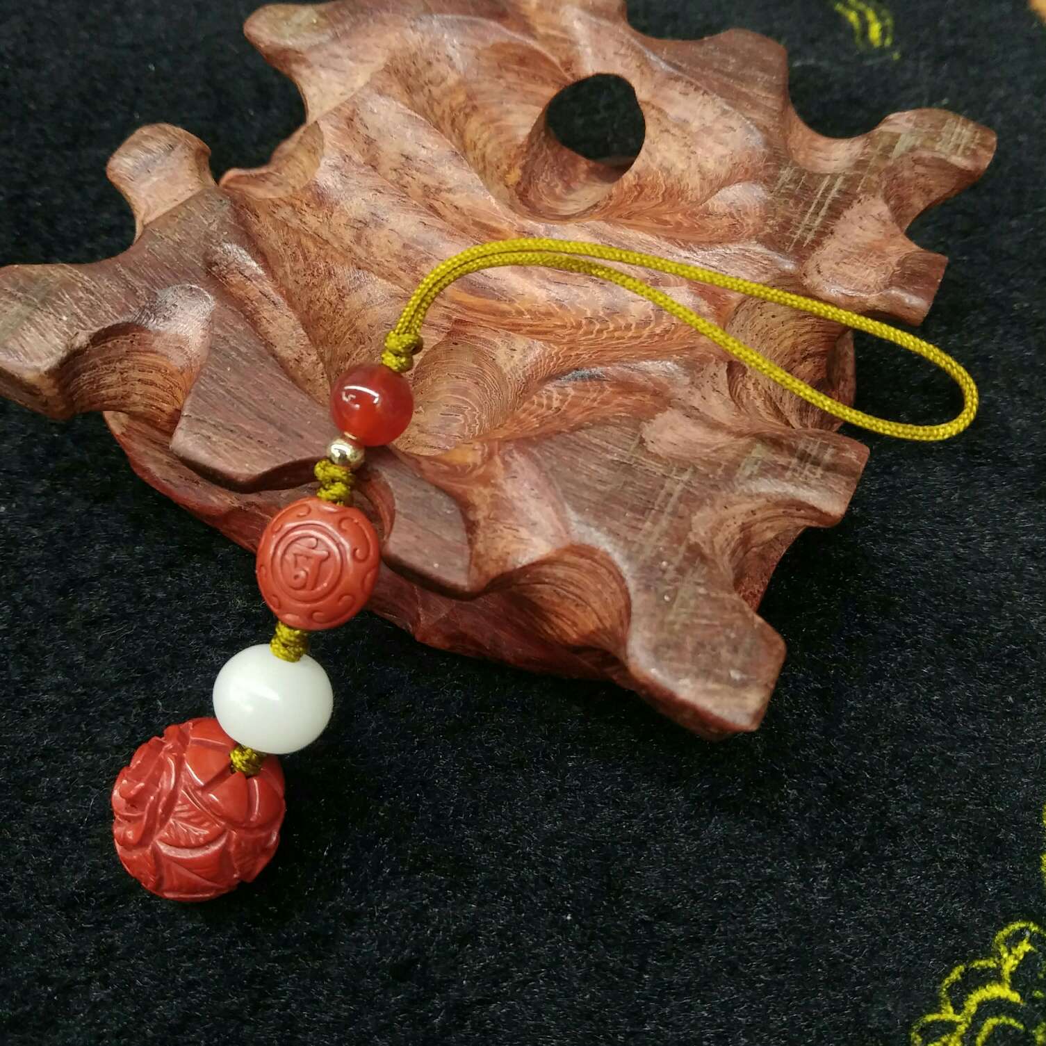 天然朱砂高含量红砂手机小饰品包包挂饰钥匙扣3