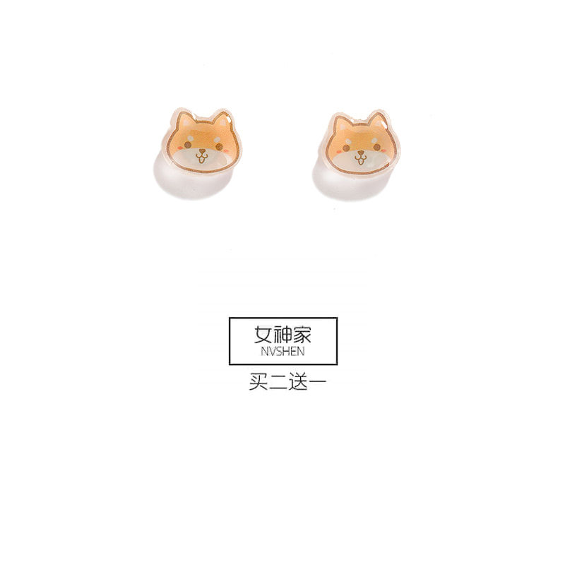 Shiba Inu magnet ear studs, plastic ear clips, 925 pins, plastic pins