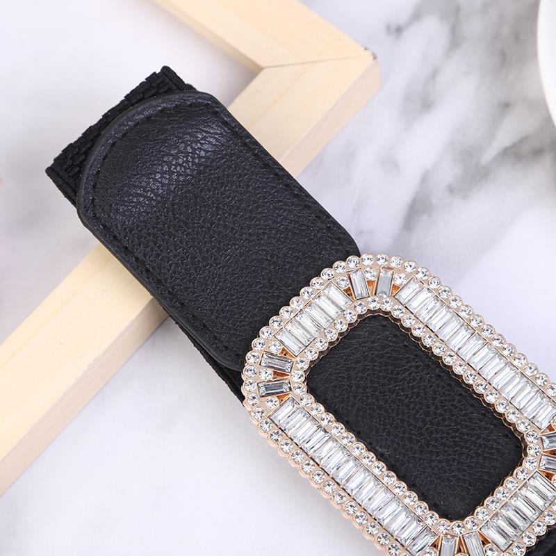 Ladies' wide waistband, versatile and fashionable Korean-style button-down elastic belt with down jacket dress belt, young dance waistband, dance elastic belt with crystal and water diamond, A015 Item Picture