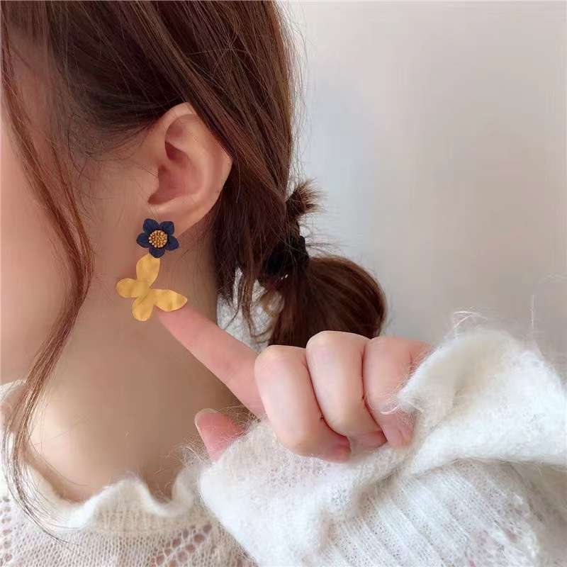 手作撞色蝴蝶耳坠花朵新款夏日耳环耳饰