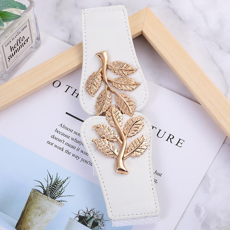 Ladies' wide waist belt, versatile and fashionable Korean-style button-down elastic elastic belt with down jacket dress belt, young dance waist belt, dance elastic elastic skirt belt A038 leaf details Picture