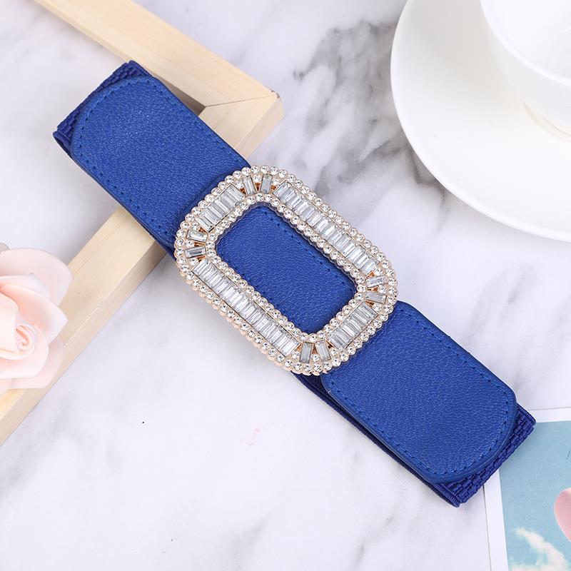 Ladies' wide waistband, versatile and fashionable Korean-style button-down elastic belt with down jacket dress belt, young dance waistband, dance elastic belt with crystal and water diamond, A015 details Picture