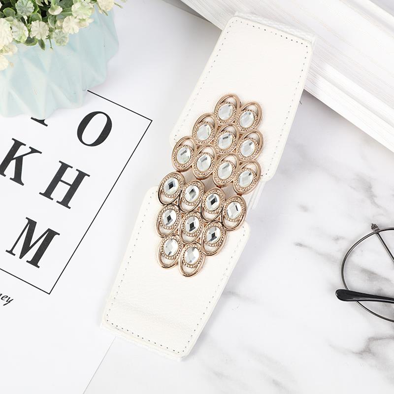 Ladies' decorative wide waistband, versatile and fashionable Korean style button-down elastic belt with down jacket dress belt, young dance waistband, dance elastic belt with crystal and water diamond, 282 undefined