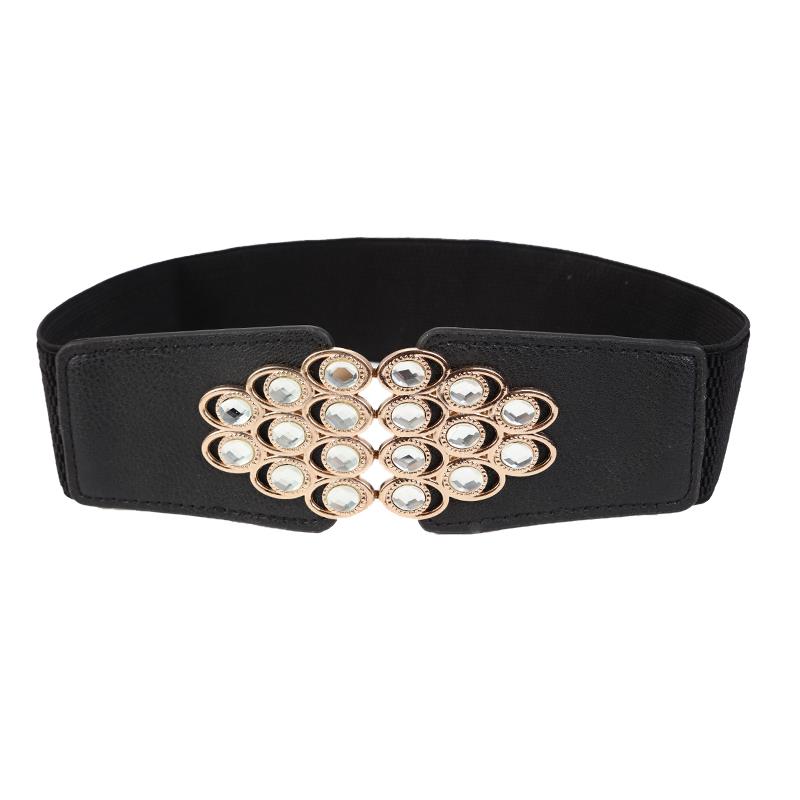 Ladies' decorative wide waistband, versatile and fashionable Korean style button-down elastic belt with down jacket dress belt, young dance waistband, dance elastic belt with crystal and water diamond, 282 Specification image