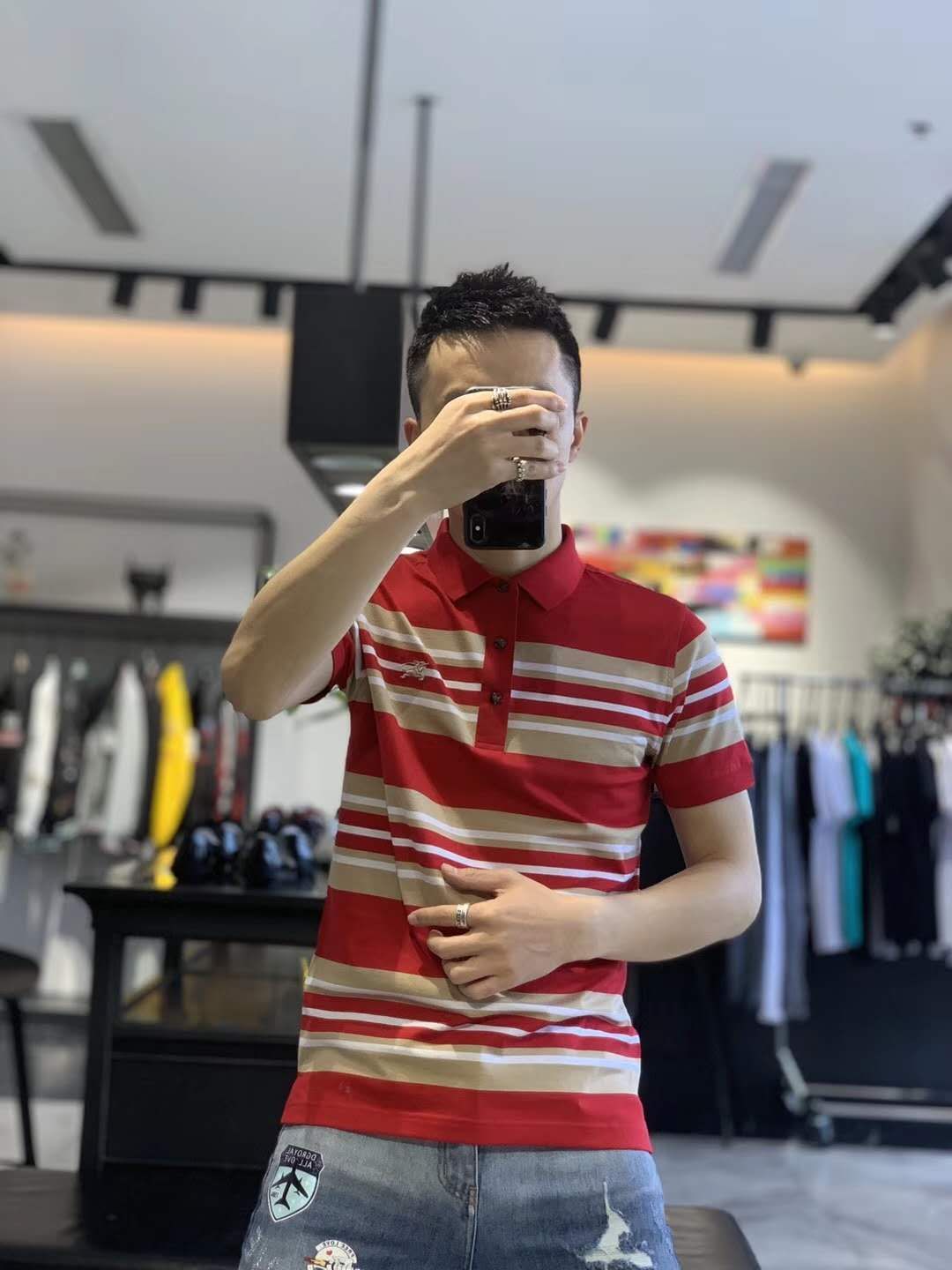 Men's summer 2020 new men's Polo shirts casual men's lapels short sleeved men's red stripes thumbnail