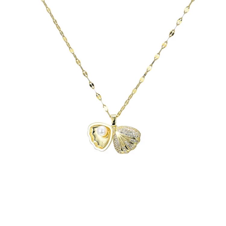 Titanium Steel Necklace Shell Pearl Pendant Clavicle Chain Female Network Red All Simple Necklace details Picture