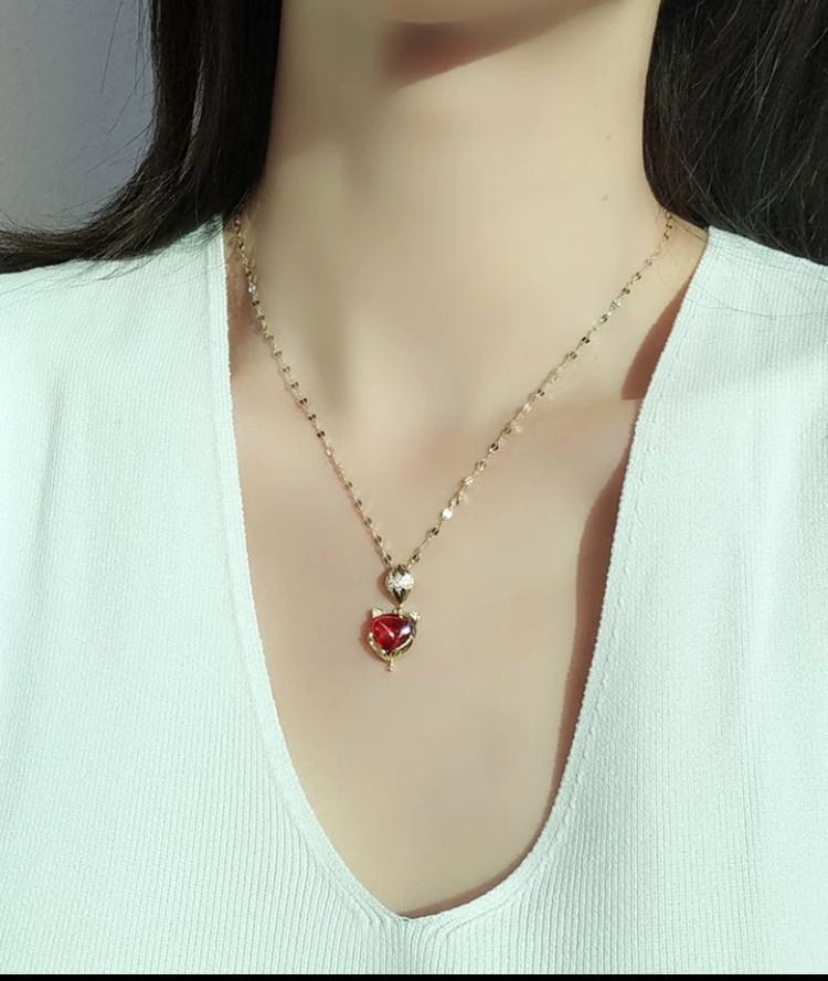 Titanium Steel Necklace Fashion Network Red Collarbone Chain Fox Pendant Crystal Gem Necklace undefined
