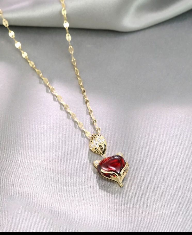 Titanium Steel Necklace Fashion Network Red Collarbone Chain Fox Pendant Crystal Gem Necklace undefined