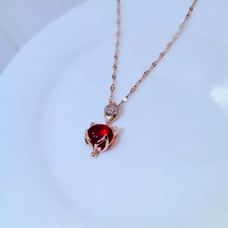 Titanium Steel Necklace Fashion Network Red Collarbone Chain Fox Pendant Crystal Gem Necklace undefined