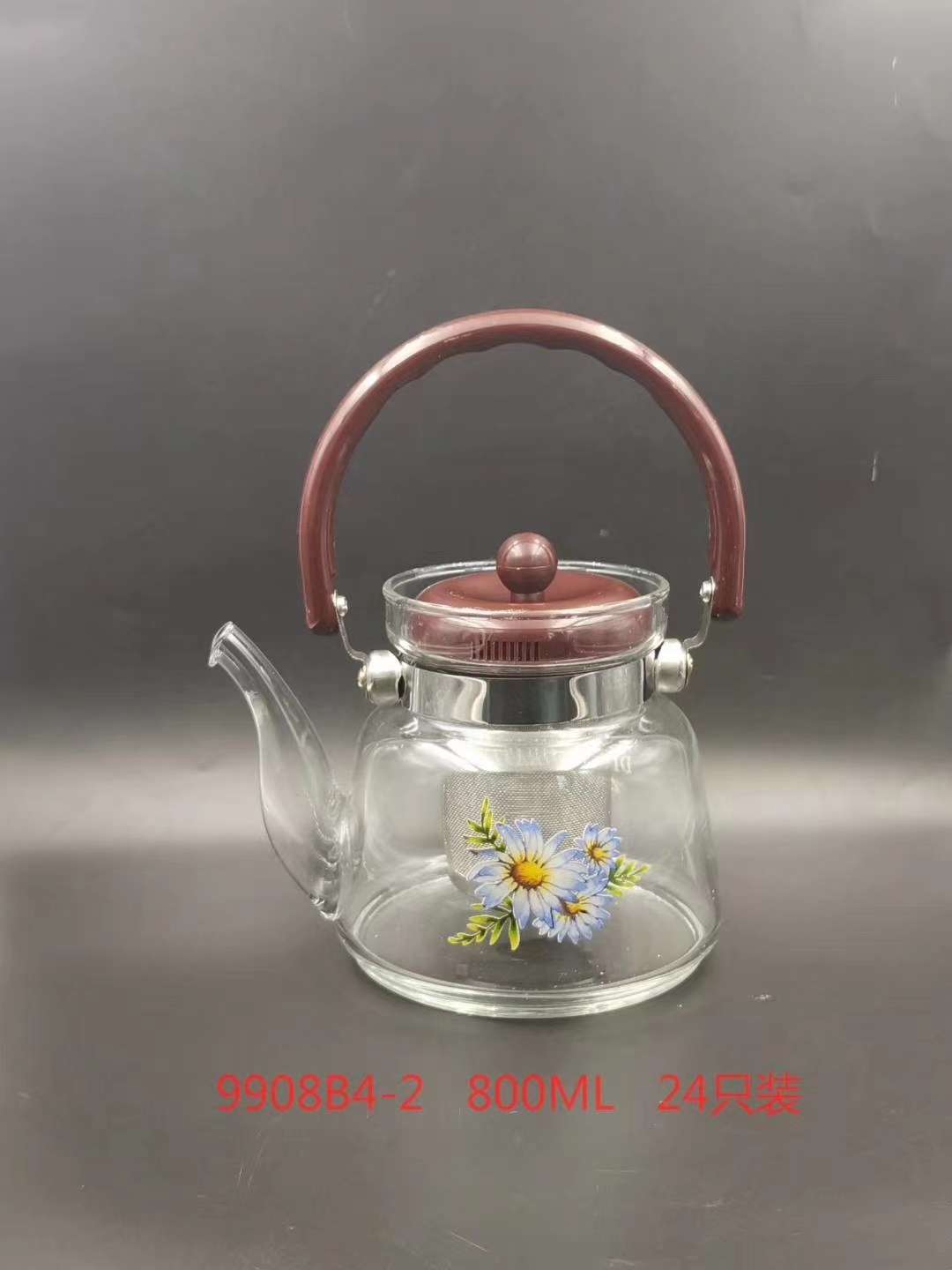 Glass direct-fired teapot, glass teapot, glass high and low temperature resistant teapot, flower teapot details Picture