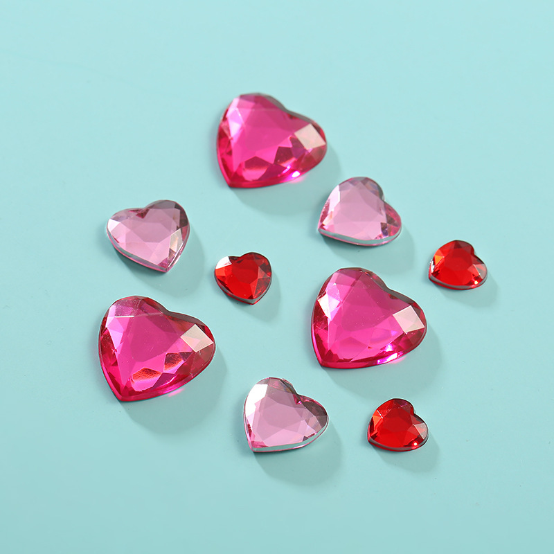Taiwan acrylic diamond heart-shaped flat-bottomed flat cut premium diamond factory direct sales Item Picture