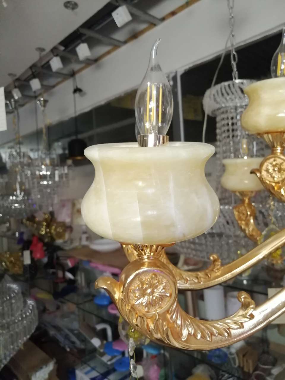 Zinc alloy and jade living room ceiling headlight 88174 details Picture