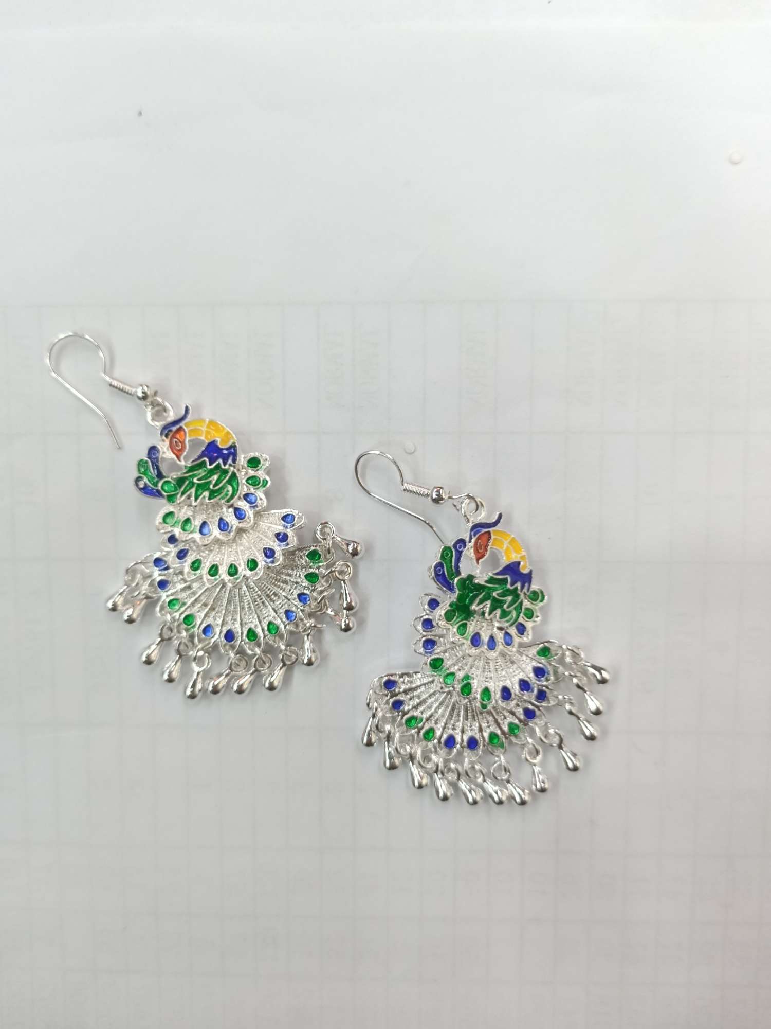 Minority Silver Earrings Green Peacock Style