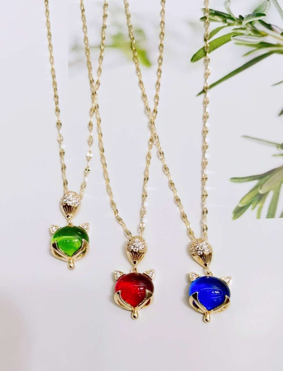 Titanium Steel Necklace Fashion Network Red Collarbone Chain Fox Pendant Crystal Gem Necklace undefined