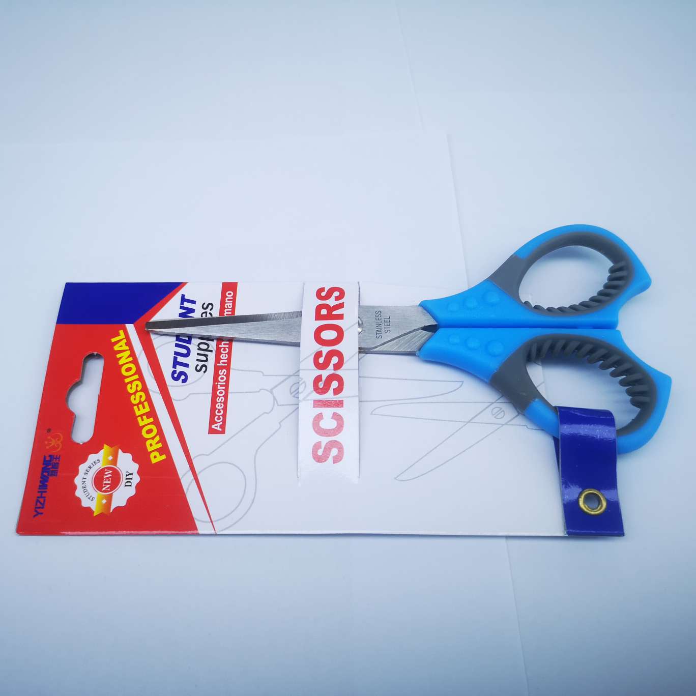 Yizhiwang 7055-D nail card Scissors, three-color mixed package, 24 pieces in one middle box, product size 14*6.7. Specification image