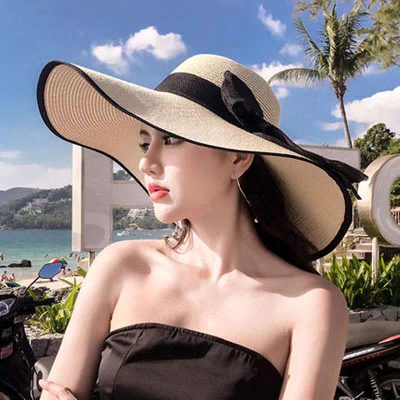 Wrapped Straw Hat With Large Brim