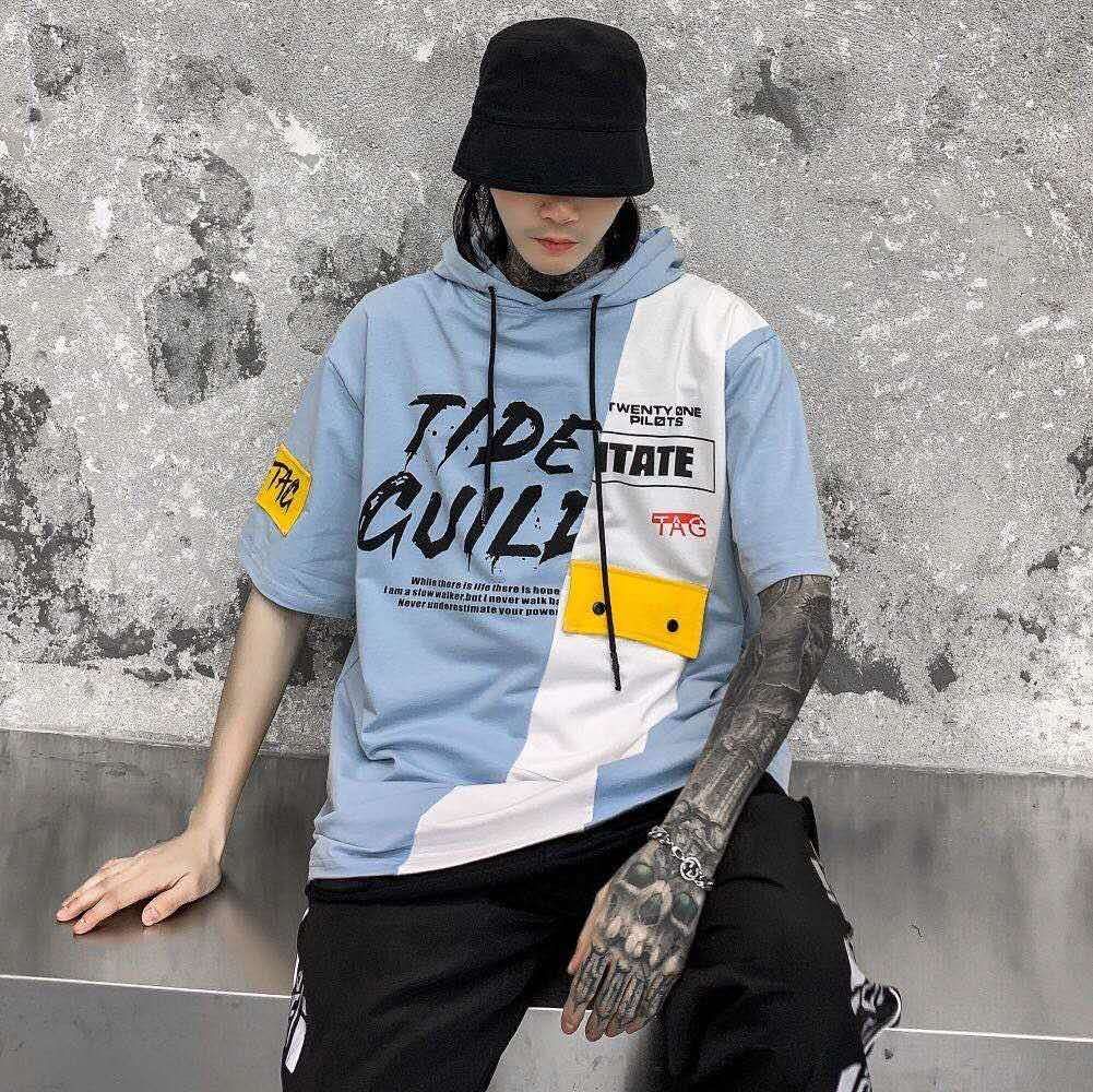 Men's short sleeved T-shirt popular logo summer Korean 2020 new instagram loose-fitting student half sleeved T-shirt with blue on top thumbnail