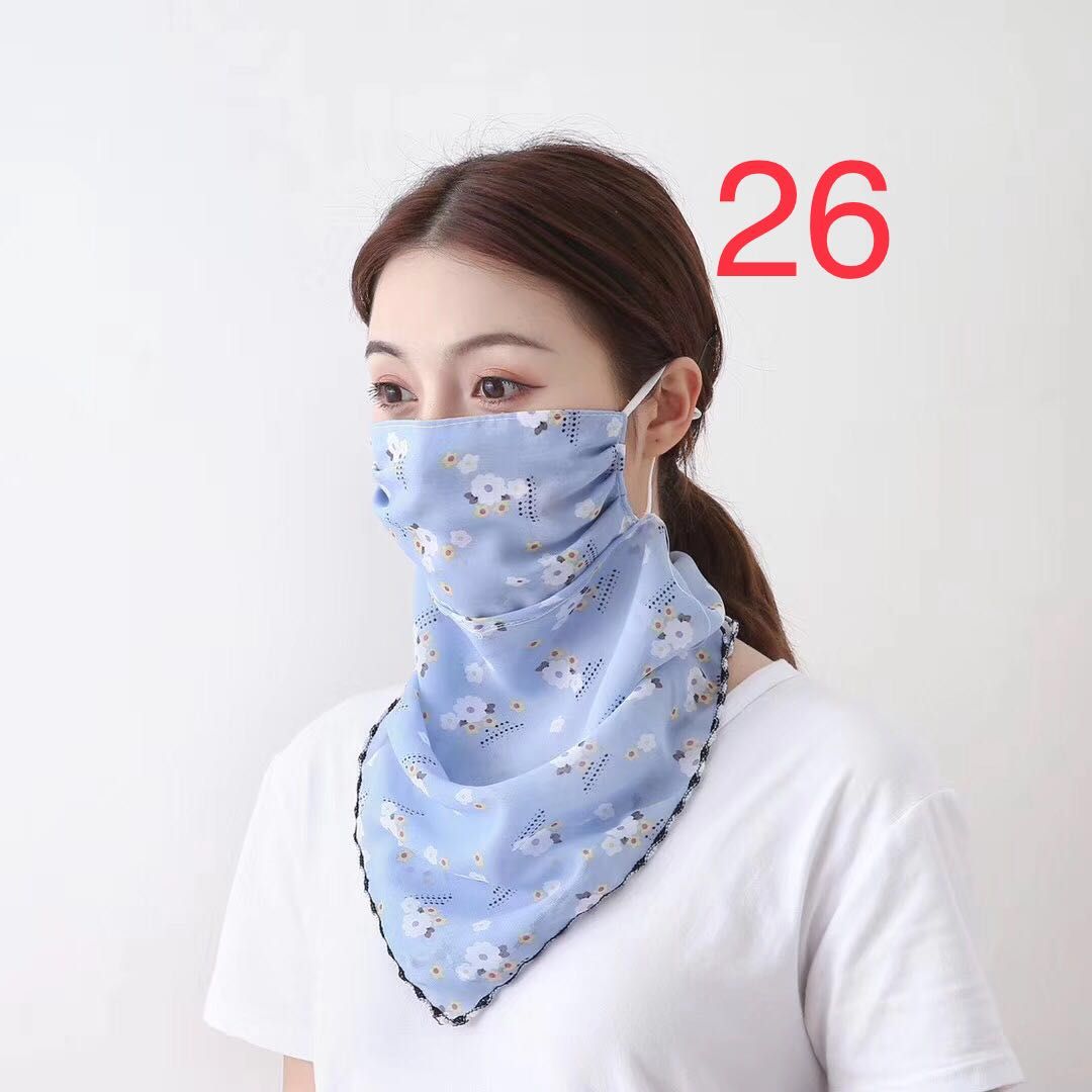 Spring/summer sun scarf, scarf, large face mask, female neck protection, breathable, full face protection, sun mask, ULTRAVIOLET light, chiffon thin (flower dark blue) thumbnail