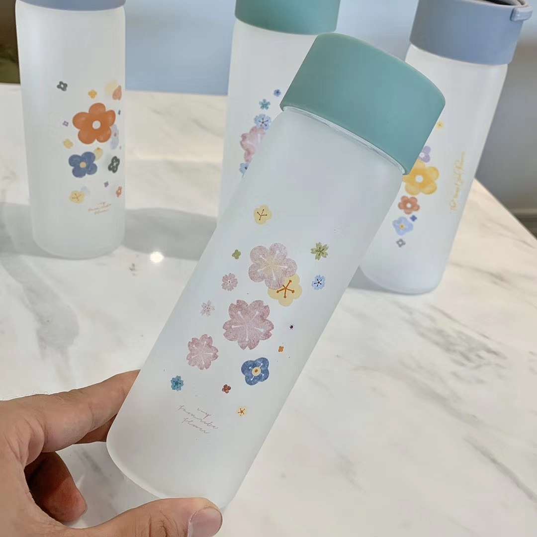 Ycbl-212 350Ml Frosted Hyuna Flower Glass With Ring Cap Heat-Resistant High Borosilicate Glass Item Picture