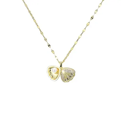 Titanium Steel Necklace Shell Pearl Pendant Clavicle Chain Female Network Red All Simple Necklace