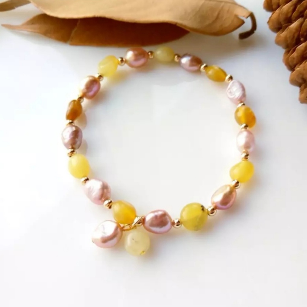 6-7mm small Baroque pearl bracelet, amethyst, lemon jade, pink tourmaline, ruby elastic bracelet, suitable for ladies or girls Specification image