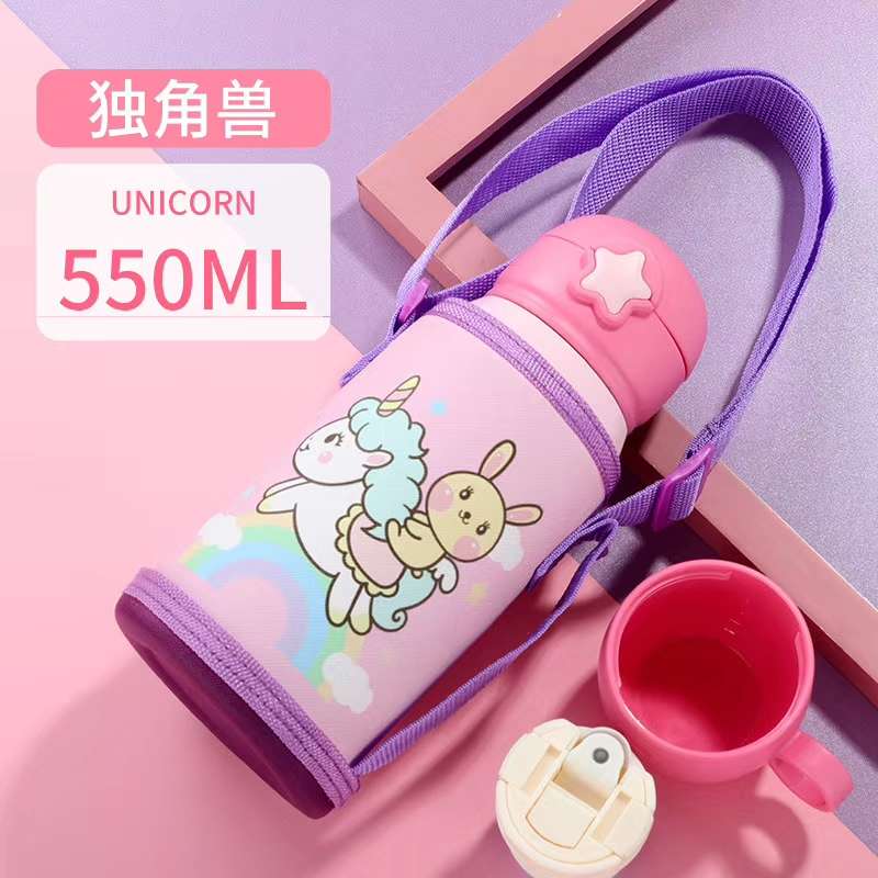 YCBW093 550ml cartoon strap niños calentador de agua con doble cubierta de doble uso 304 taza térmica de grado alimenticia details Picture