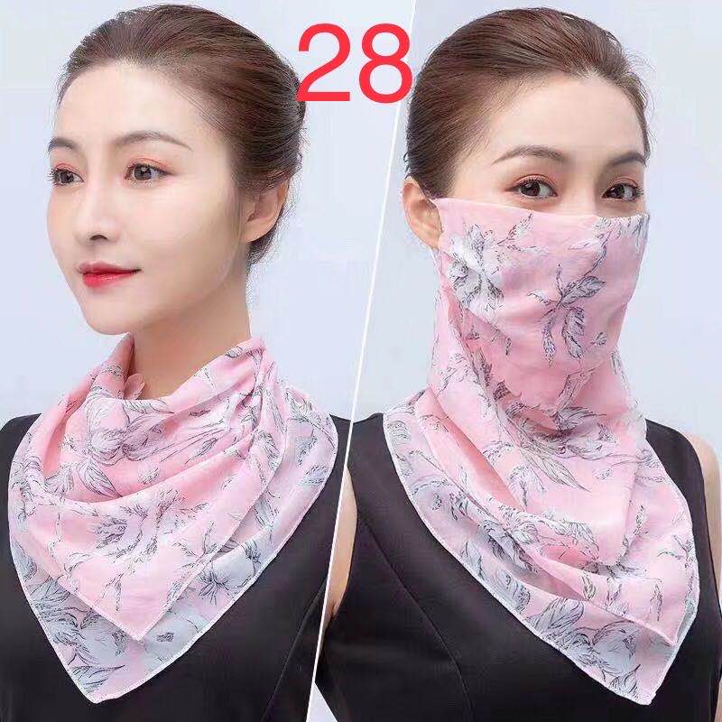 Spring/summer sun silk scarf, scarf, large mask, female neck protection, breathable, full face protection, sunscreen mask, uv protection, chiffon thin (flower pink) thumbnail