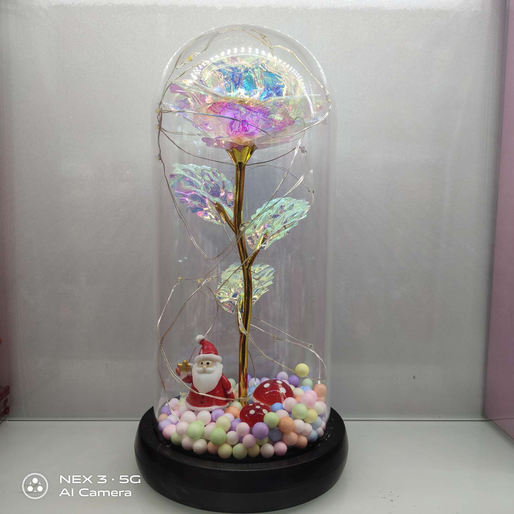 49高档玻璃罩圣诞金玫瑰花礼盒