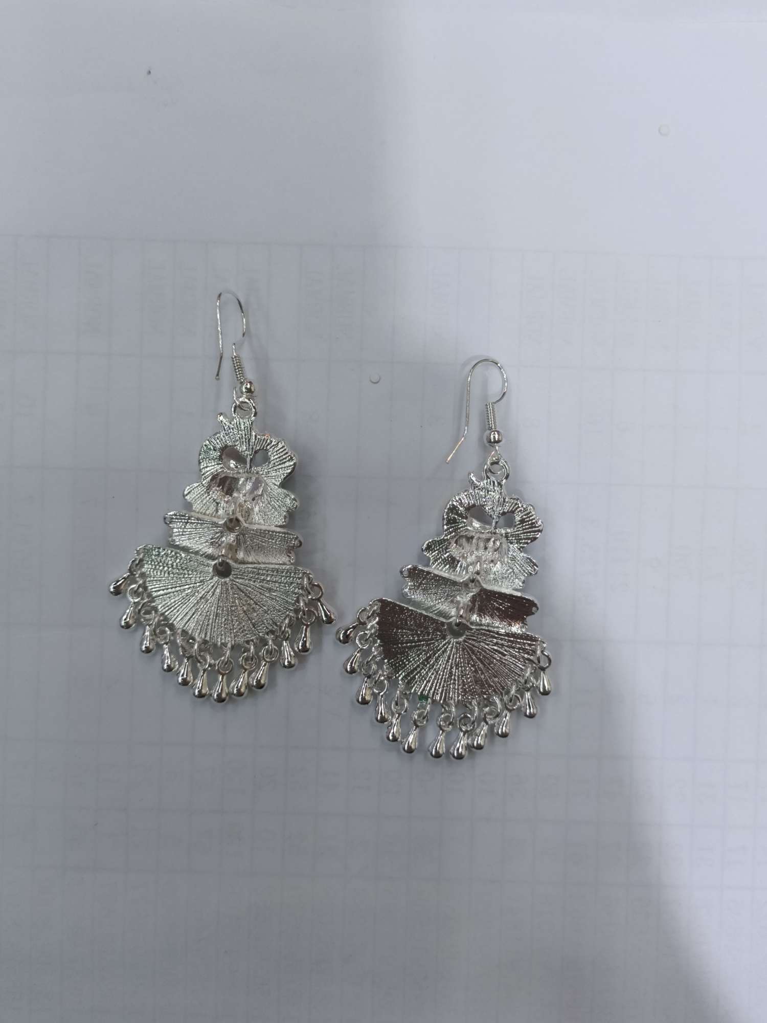 Minority Silver Earrings Green Peacock Style details Picture