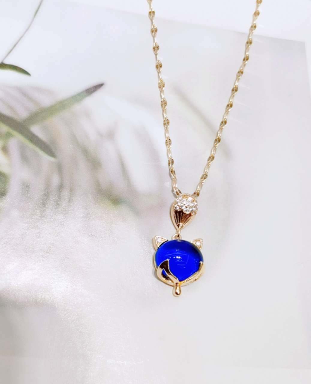Titanium Steel Necklace Fashion Network Red Collarbone Chain Fox Pendant Crystal Gem Necklace undefined
