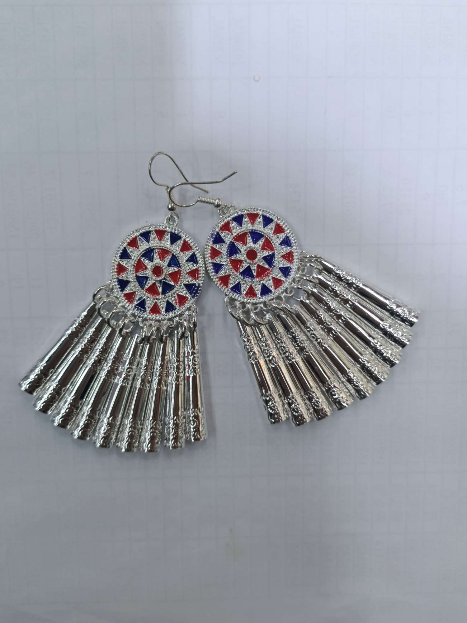 Minority Silver Earrings Double Red And Blue Five-Pointed Star
