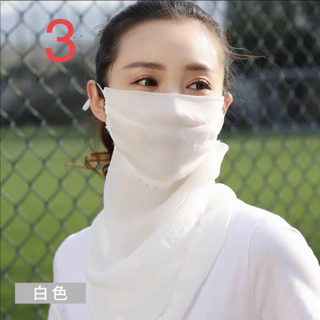 Spring/summer sun silk scarf, large neck mask, female neck protection, breathable, full face protection, sun mask, ULTRAVIOLET light, chiffon thin (pure white) thumbnail