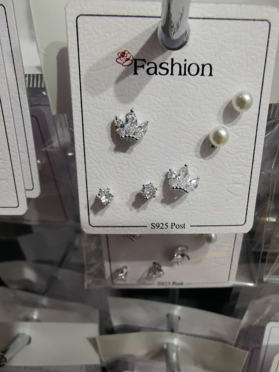 Three pairs of zircon crown stud earrings
