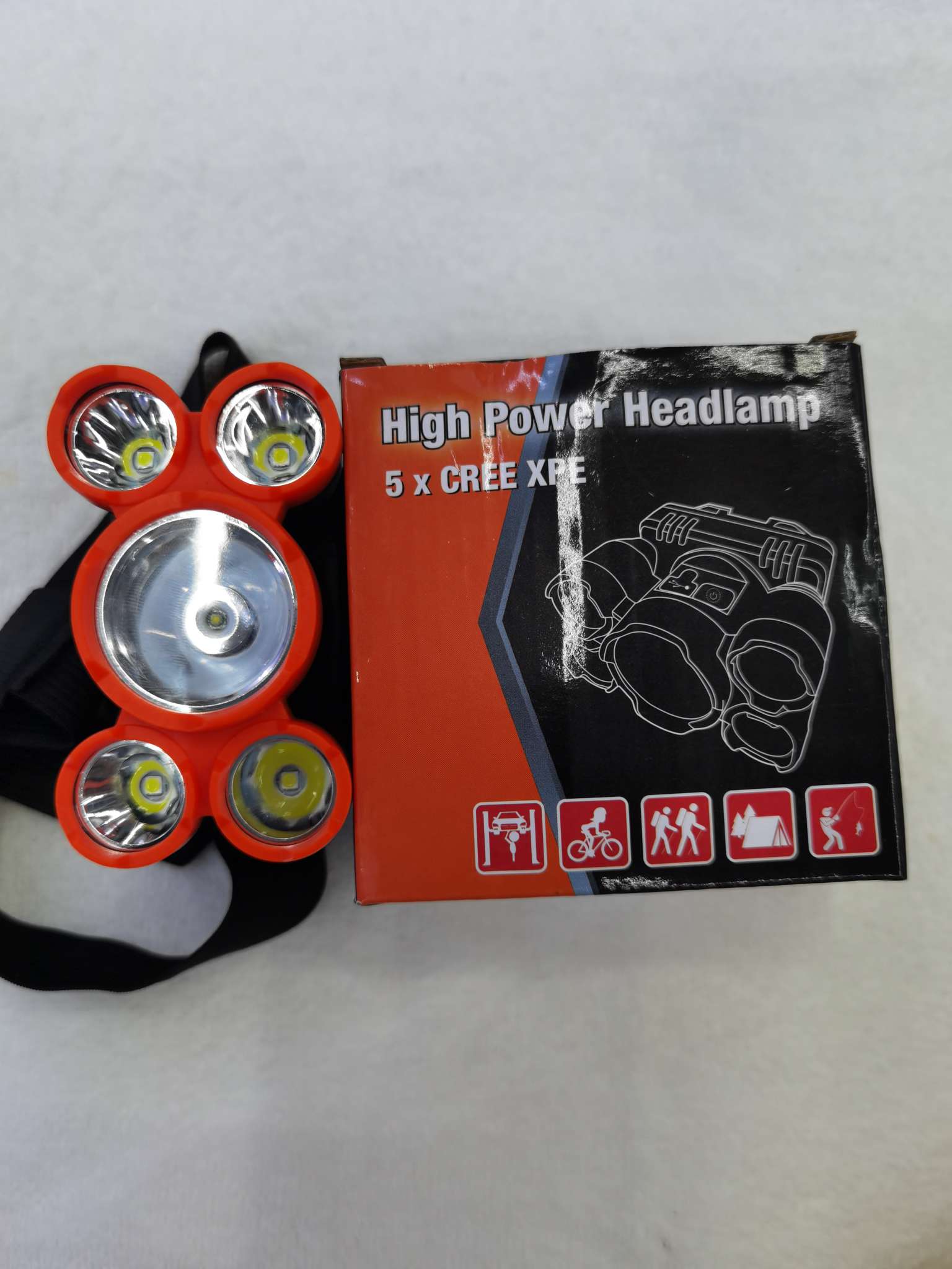 Wholesale of new plastic USB charging headlamps, 5-light source lamps and outdoor lighting fixtures