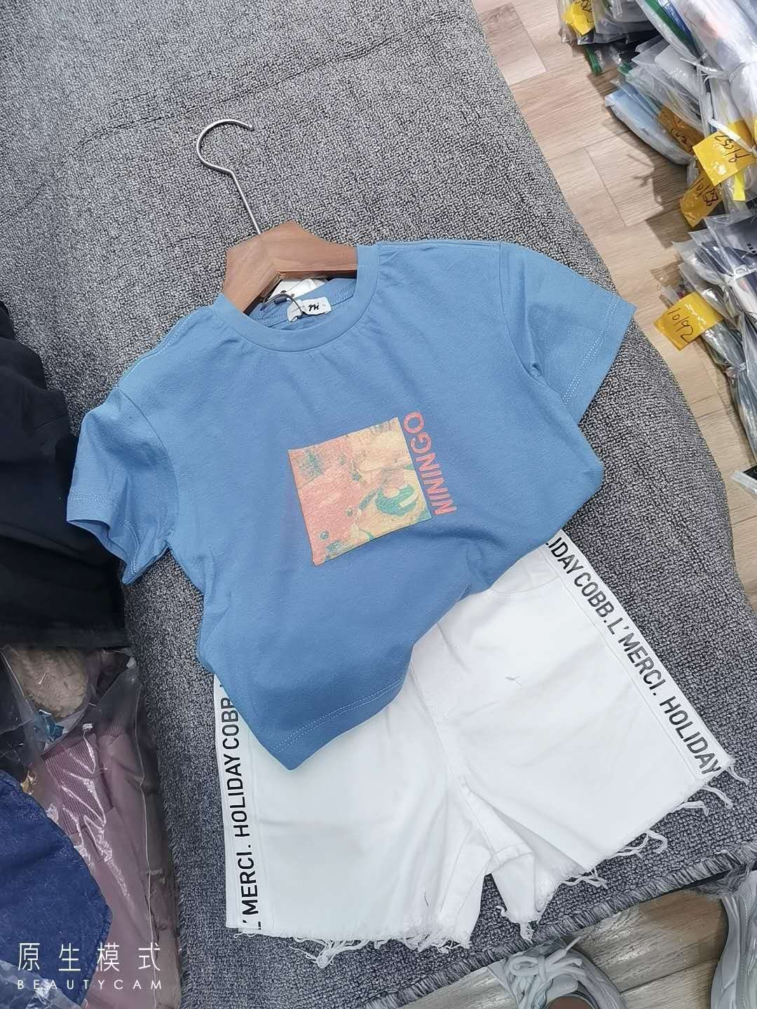 Square print short sleeve shorts suit thumbnail