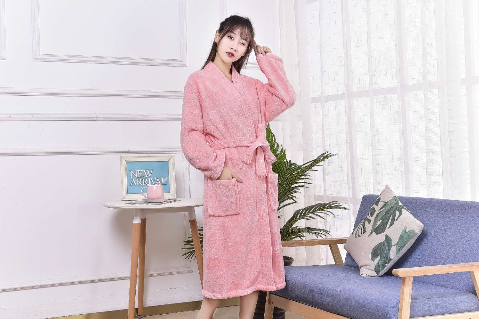 Coral velvet robe and scarf thumbnail