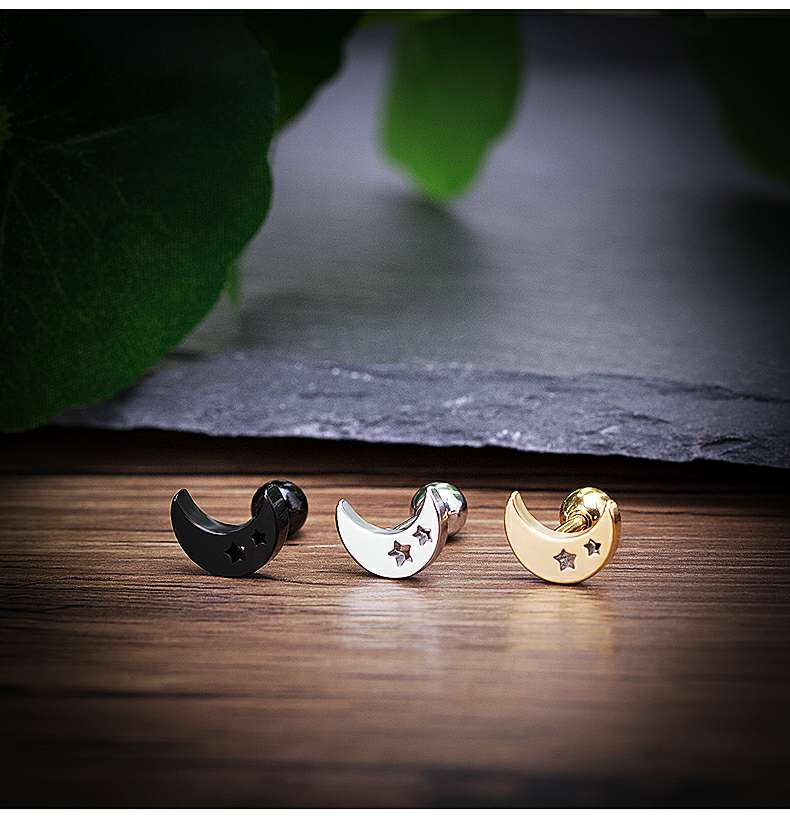 Changsheng Jewelry's fashionable titanium steel moon stud earrings and small ear bone stud earrings
