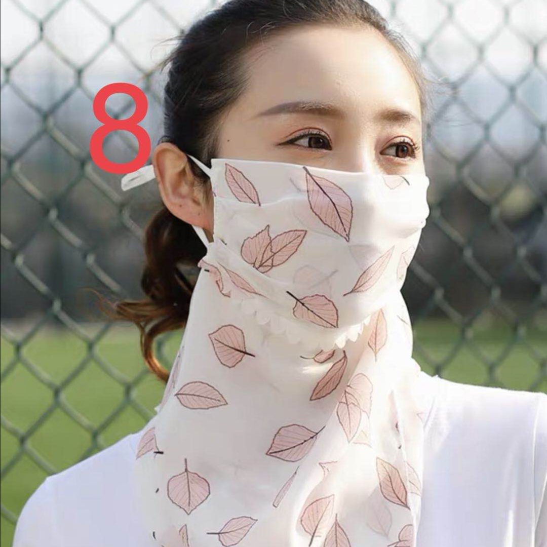 Spring/summer sun silk scarf, scarf, large face mask, female neck protection, breathable, full face protection, sun mask, ultraviolet light, chiffon thin (white leaves) thumbnail