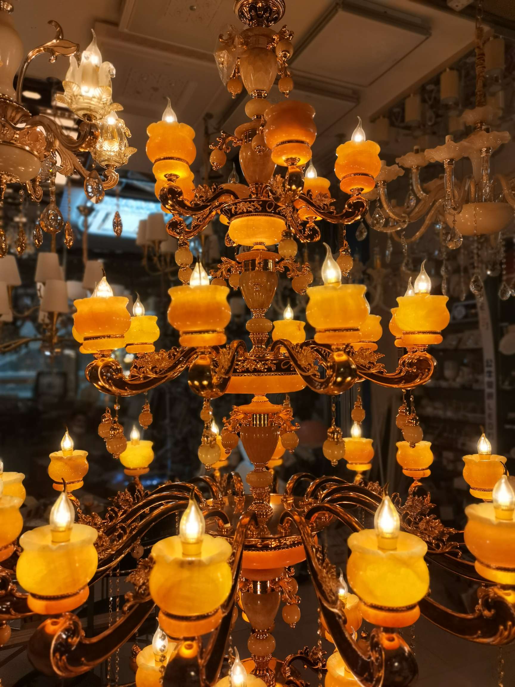 Estilo europeo duplex aleación de zinc cristal candelabro natural jade villa sala de estar casa de lujo techo luminaria decorativa candelabro de casa undefined