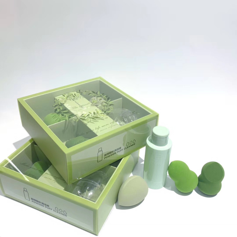 Yo-yipin yp-087 Matcha Series combination with Avocado color Powder puff cleaning liquid Powder puff box Specification drawing