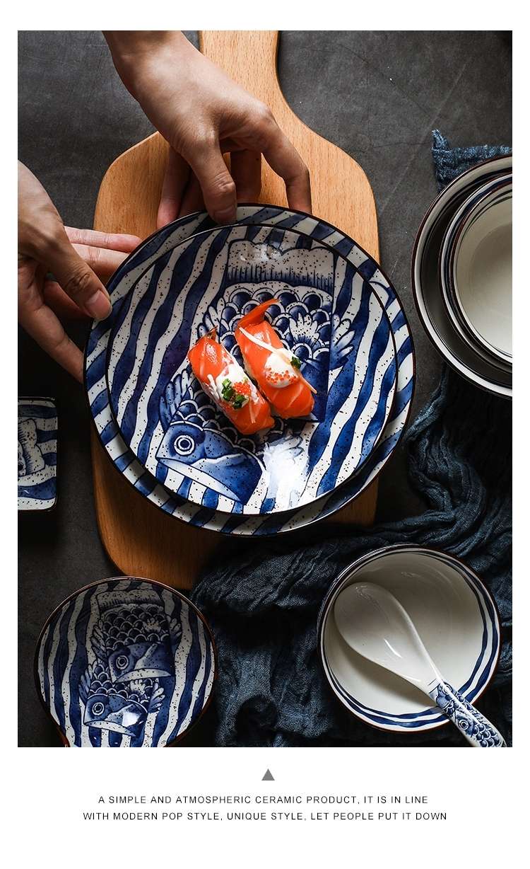 日式陶瓷创意餐盘7寸  陶瓷复古鱼图案餐具详情图5