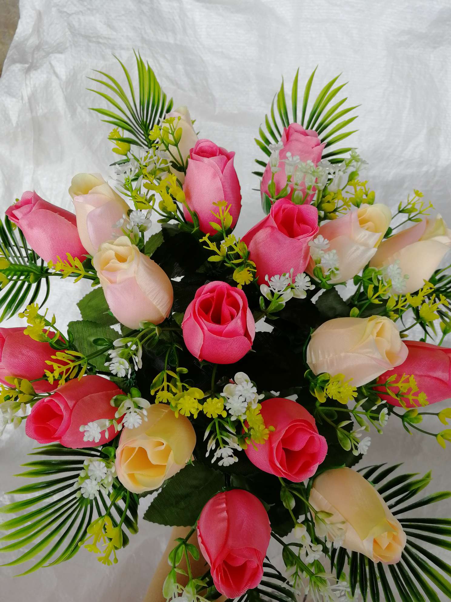 18头平头双色尖蕾新款新娘手捧花仿真布艺花束