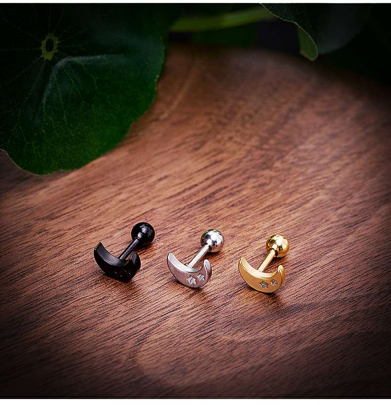 Changsheng Jewelry's fashionable titanium steel moon stud earrings and small ear bone stud earrings Application Scenario
