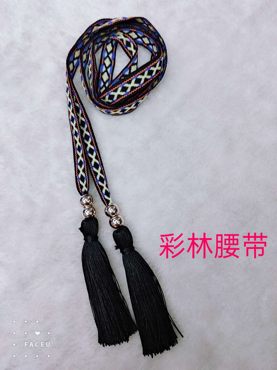 百搭细款流苏印花腰带细节图