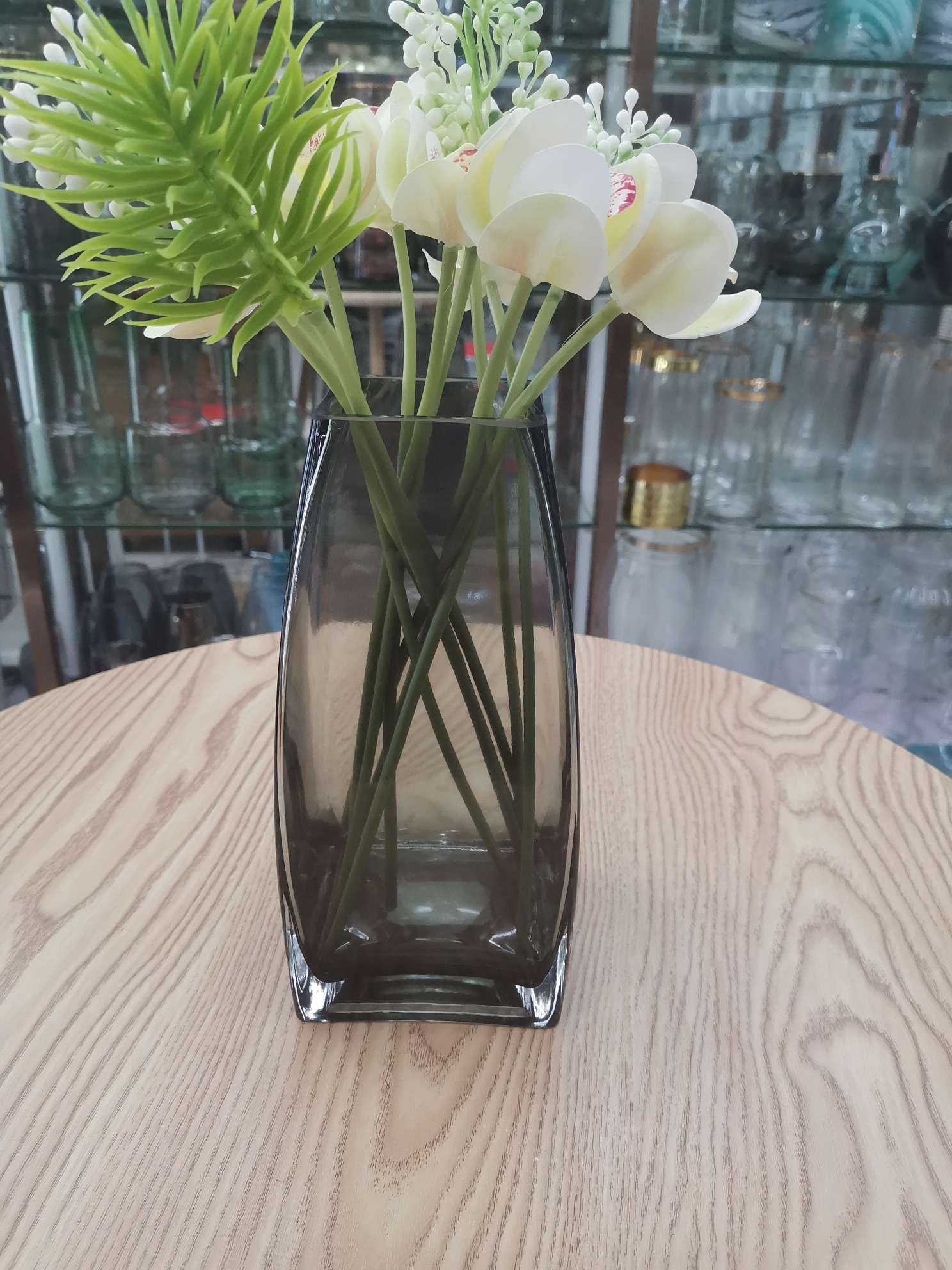 欧式轻奢创意水立方方形玻璃花瓶透明烟灰色玻璃花瓶客厅桌面摆件