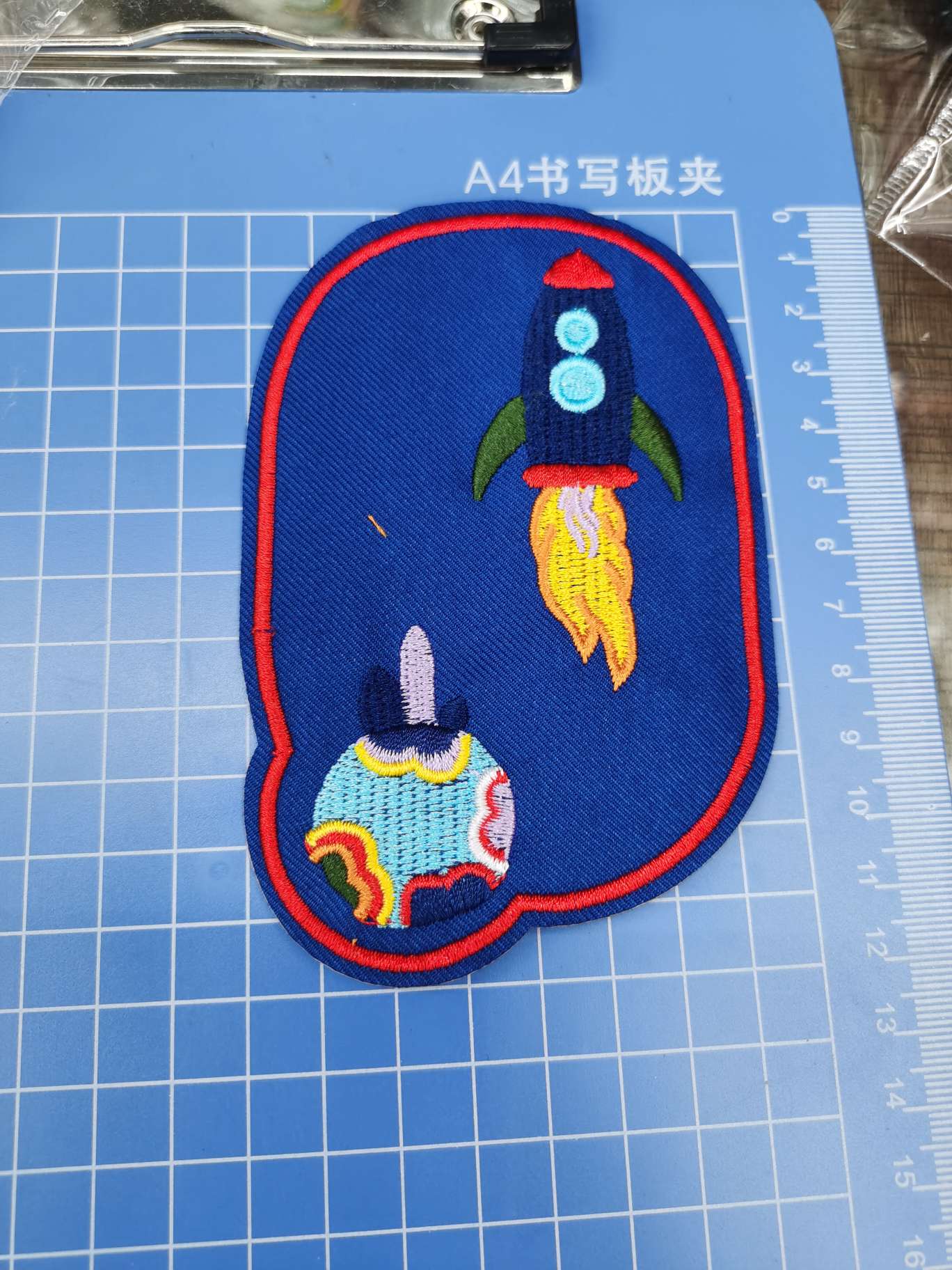 Denim rocket embroidery patchwork
