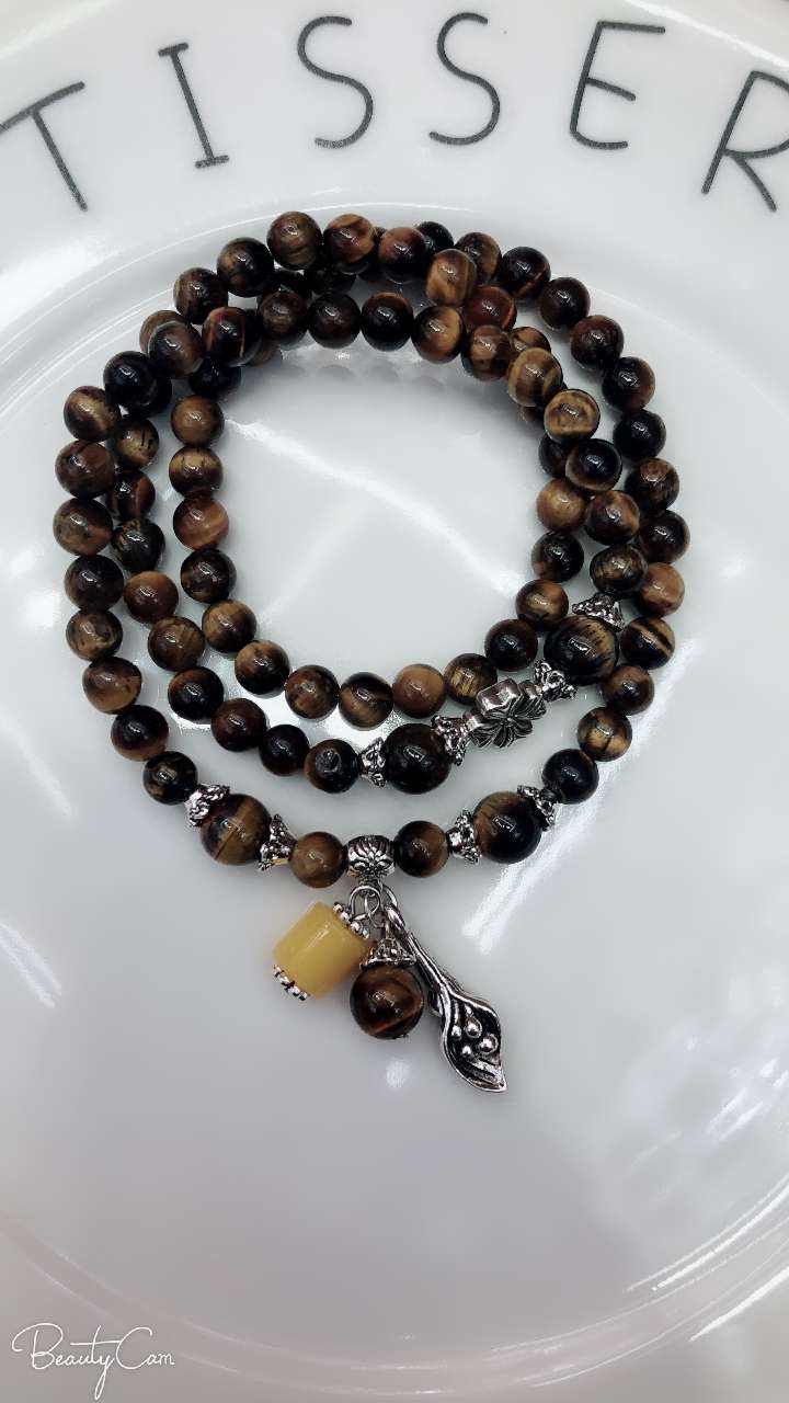 虎眼石手串木头手串水晶手串饰品手链手饰男女款时尚潮流手串天然石水晶