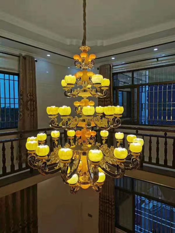Estilo europeo duplex aleación de zinc cristal candelabro natural jade villa sala de estar casa de lujo techo luminaria decorativa candelabro de casa undefined