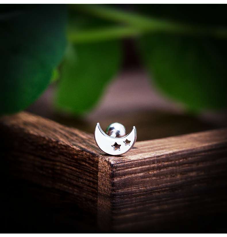 Changsheng Jewelry's fashionable titanium steel moon stud earrings and small ear bone stud earrings details Picture